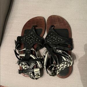 Gianni Bini Black and Brown Studded Sandals